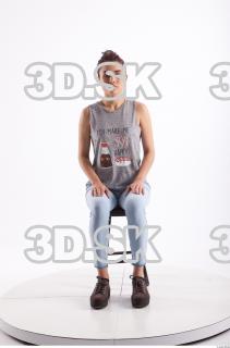 Sitting photo references of Molly blue jeans womna singlet 0007